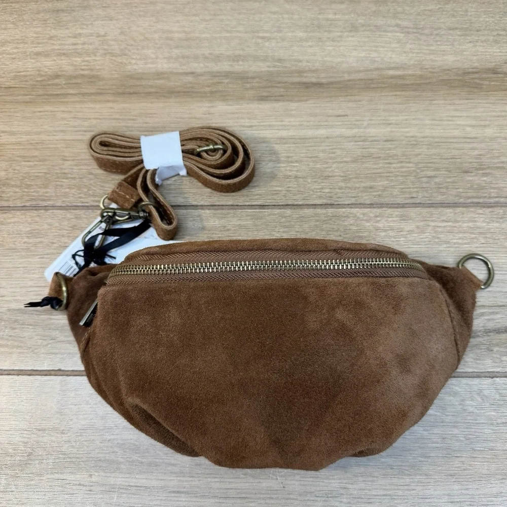 Marlon Made In Italy Fanny Pack Warm Rich Saddle Brown Suede Bag Purse Boho